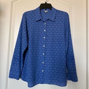 Talbots Blue Patterned button down Blouse - office - work wear - business casual